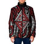 New Zealand Maori Taniko Padded Jacket Red Kowhaiwhai Puhoro - Aussie Hoodie