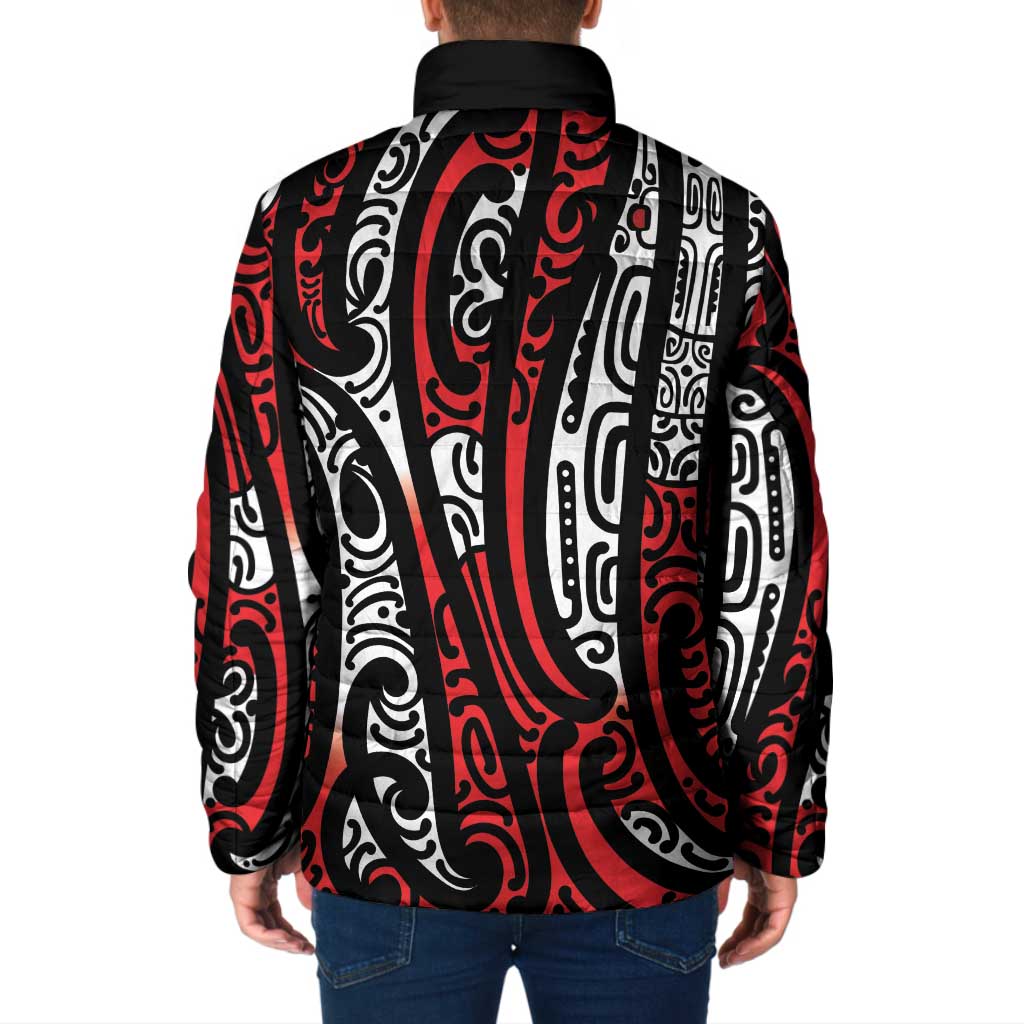 New Zealand Maori Taniko Padded Jacket Red Kowhaiwhai Puhoro - Aussie Hoodie