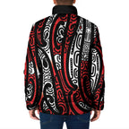 New Zealand Maori Taniko Padded Jacket Red Kowhaiwhai Puhoro - Aussie Hoodie