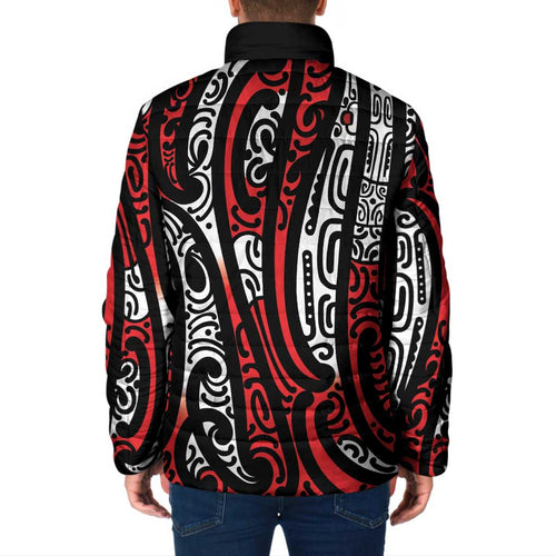 New Zealand Maori Taniko Padded Jacket Red Kowhaiwhai Puhoro - Aussie Hoodie