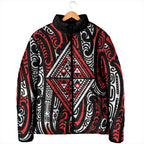 New Zealand Maori Taniko Padded Jacket Red Kowhaiwhai Puhoro - Aussie Hoodie
