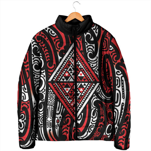 New Zealand Maori Taniko Padded Jacket Red Kowhaiwhai Puhoro - Aussie Hoodie