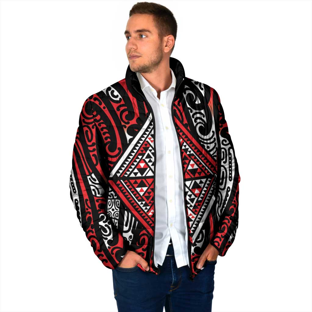 New Zealand Maori Taniko Padded Jacket Red Kowhaiwhai Puhoro - Aussie Hoodie