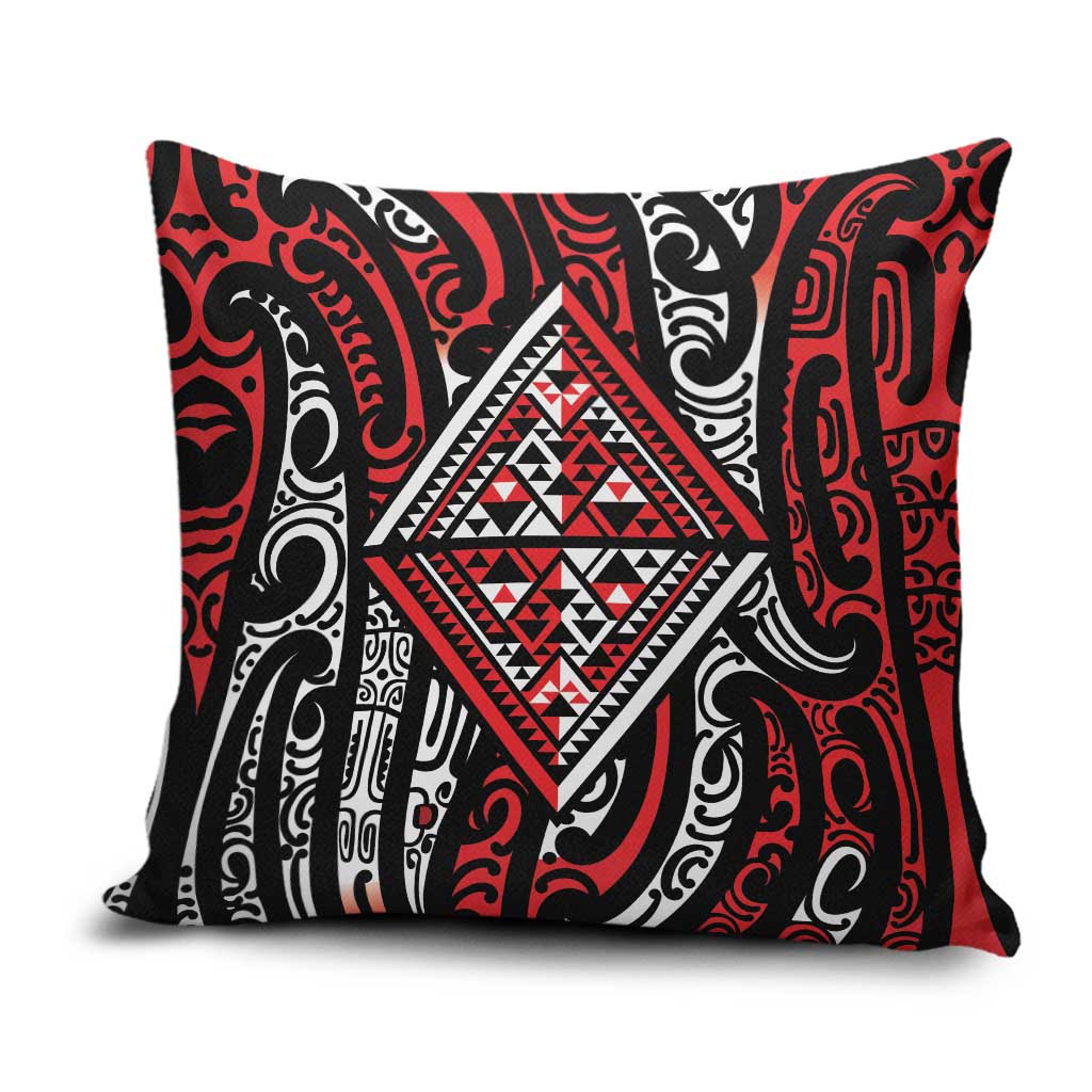New Zealand Maori Taniko Pillow Cover Red Kowhaiwhai Puhoro - Aussie Hoodie