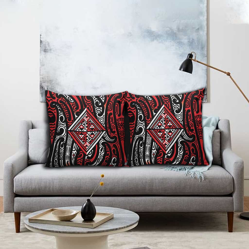 New Zealand Maori Taniko Pillow Cover Red Kowhaiwhai Puhoro - Aussie Hoodie