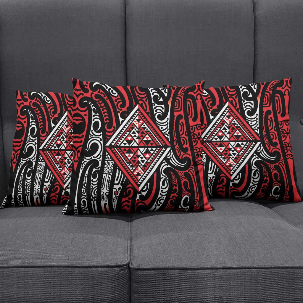 New Zealand Maori Taniko Pillow Cover Red Kowhaiwhai Puhoro - Aussie Hoodie