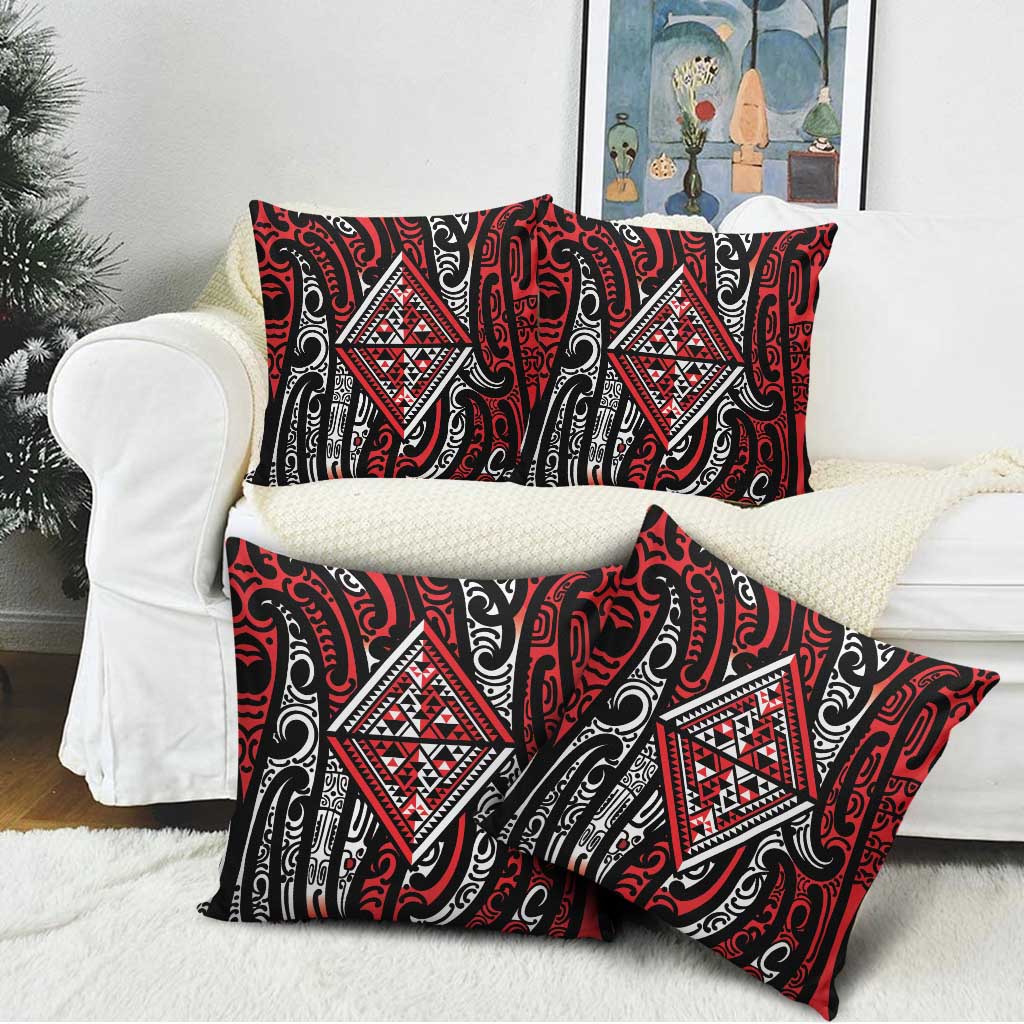 New Zealand Maori Taniko Pillow Cover Red Kowhaiwhai Puhoro - Aussie Hoodie
