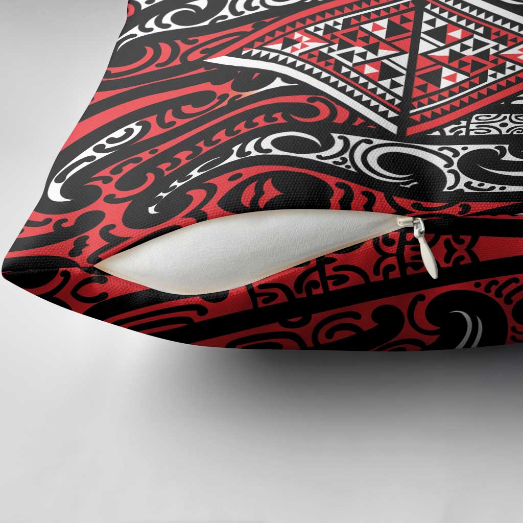 New Zealand Maori Taniko Pillow Cover Red Kowhaiwhai Puhoro - Aussie Hoodie