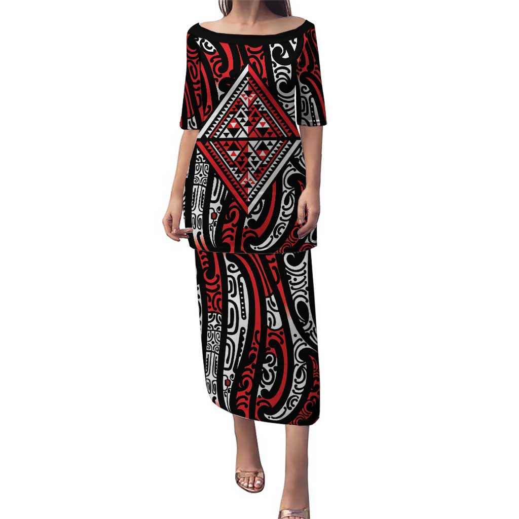 New Zealand Maori Taniko Puletasi Red Kowhaiwhai Puhoro