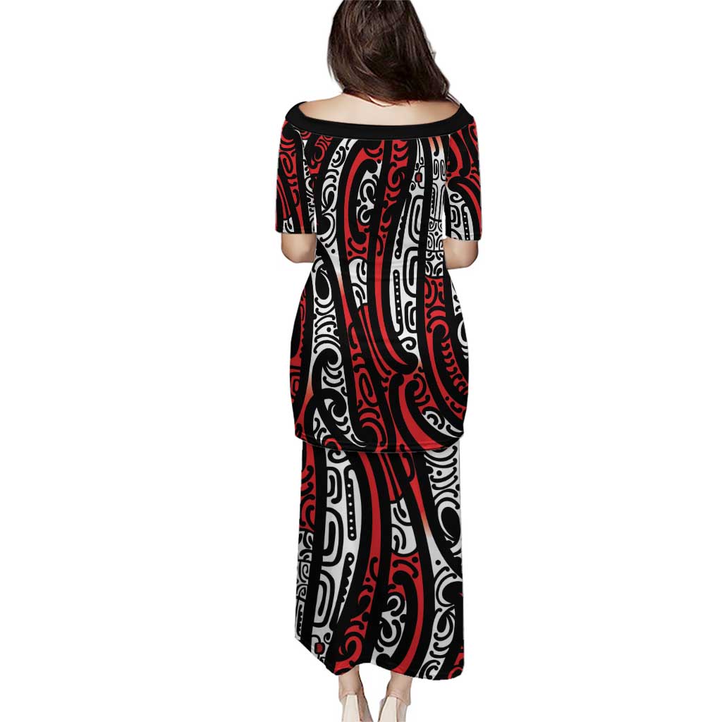 New Zealand Maori Taniko Puletasi Red Kowhaiwhai Puhoro