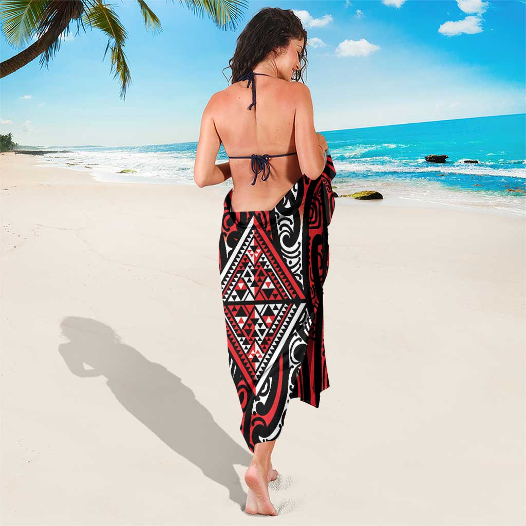 New Zealand Maori Taniko Sarong Red Kowhaiwhai Puhoro
