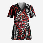 New Zealand Maori Taniko Scrub Top Red Kowhaiwhai Puhoro - Aussie Hoodie