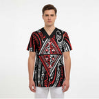 New Zealand Maori Taniko Scrub Top Red Kowhaiwhai Puhoro - Aussie Hoodie