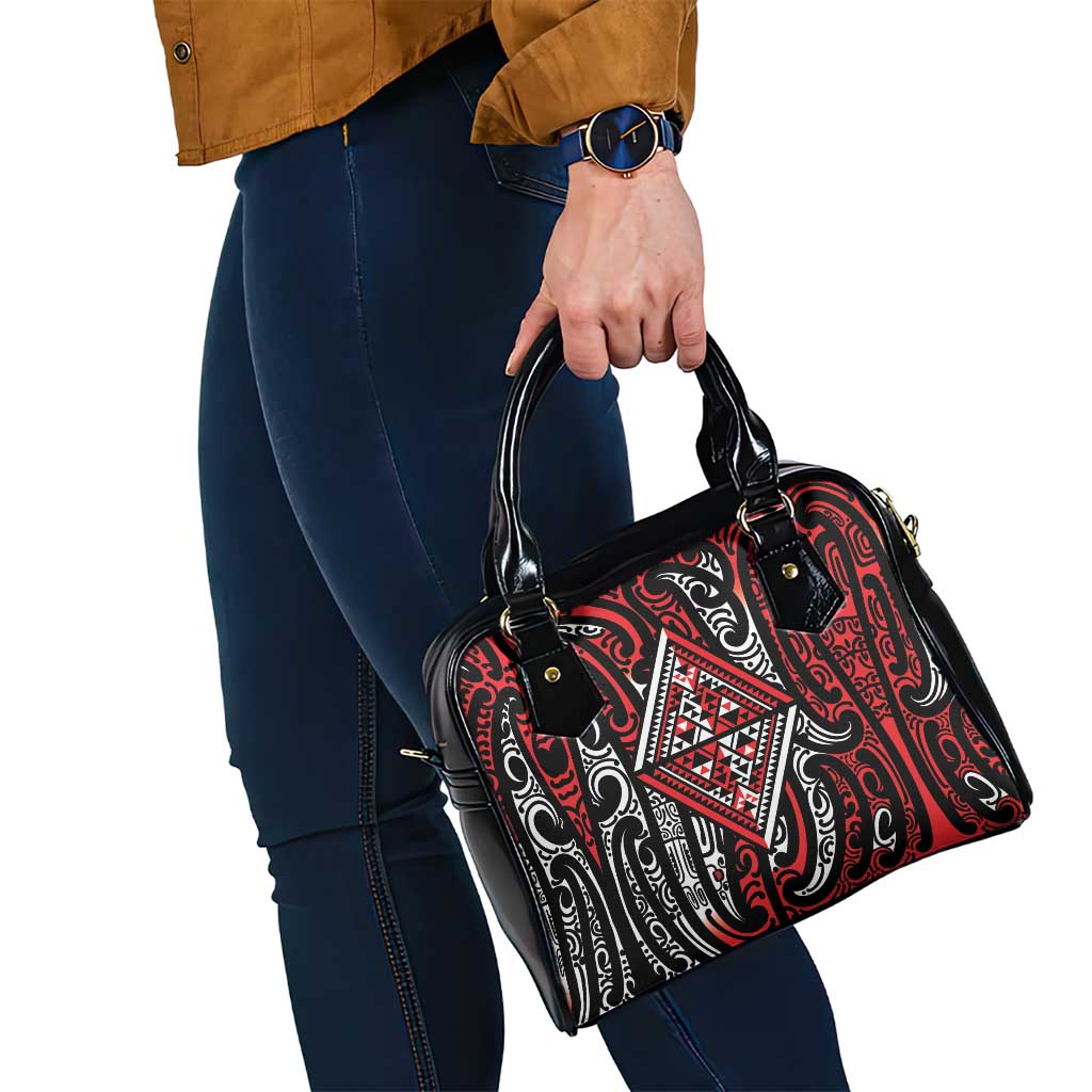 New Zealand Maori Taniko Shoulder Handbag Red Kowhaiwhai Puhoro