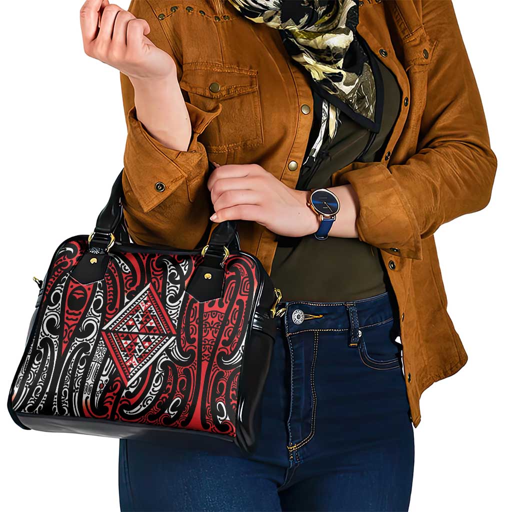 New Zealand Maori Taniko Shoulder Handbag Red Kowhaiwhai Puhoro