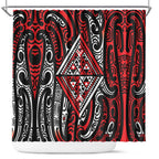 New Zealand Maori Taniko Shower Curtain Red Kowhaiwhai Puhoro