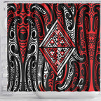 New Zealand Maori Taniko Shower Curtain Red Kowhaiwhai Puhoro