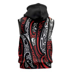 New Zealand Maori Taniko Sleeveless Hoodie Red Kowhaiwhai Puhoro - Aussie Hoodie
