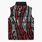 New Zealand Maori Taniko Sleeveless Puffer Jacket Red Kowhaiwhai Puhoro - Aussie Hoodie