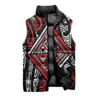 New Zealand Maori Taniko Sleeveless Puffer Jacket Red Kowhaiwhai Puhoro - Aussie Hoodie