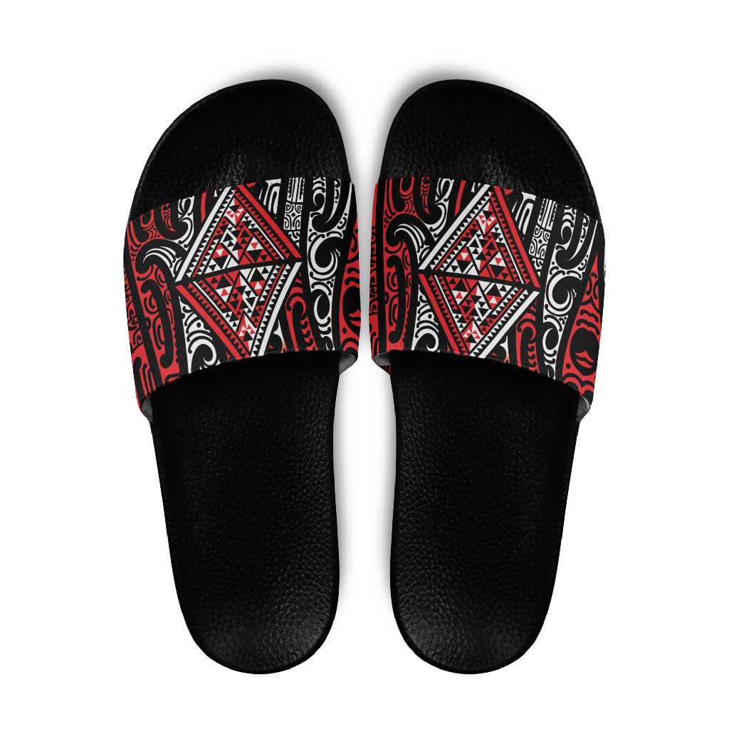 New Zealand Maori Taniko Slide Sandals Red Kowhaiwhai Puhoro - Aussie Hoodie