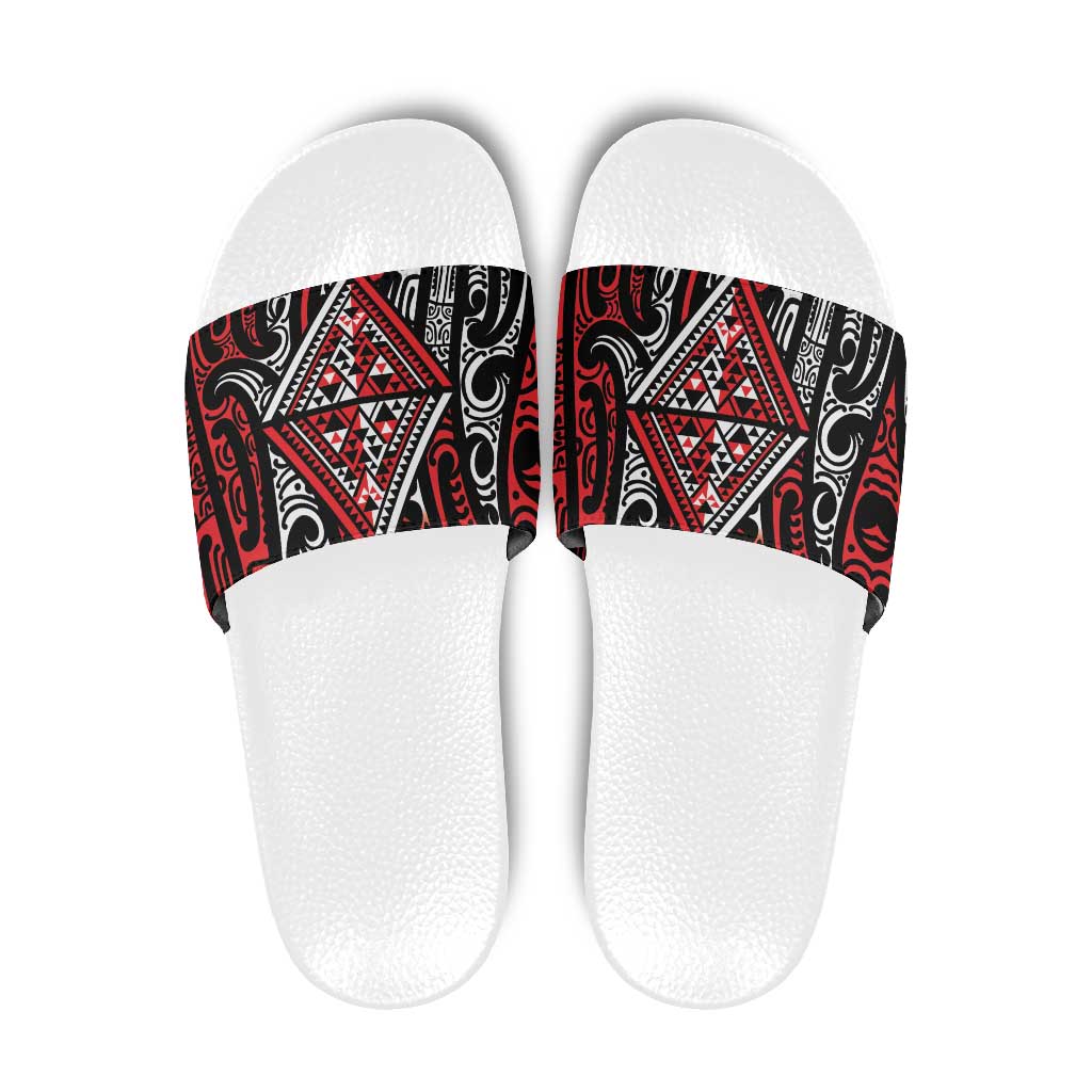 New Zealand Maori Taniko Slide Sandals Red Kowhaiwhai Puhoro - Aussie Hoodie
