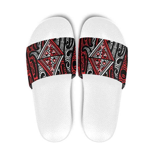 New Zealand Maori Taniko Slide Sandals Red Kowhaiwhai Puhoro - Aussie Hoodie