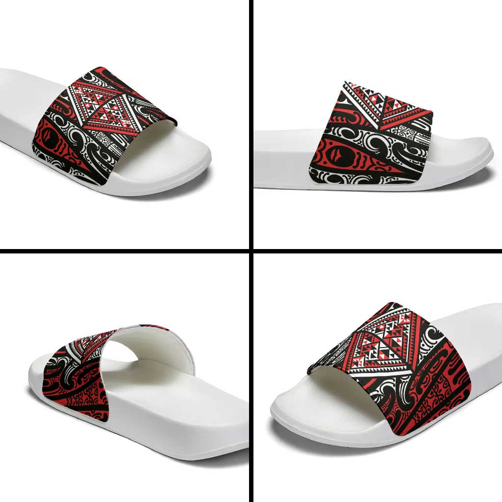 New Zealand Maori Taniko Slide Sandals Red Kowhaiwhai Puhoro - Aussie Hoodie