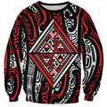 New Zealand Maori Taniko Sweatshirt Red Kowhaiwhai Puhoro