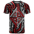 New Zealand Maori Taniko T Shirt Red Kowhaiwhai Puhoro