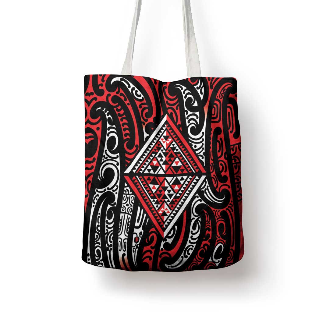 New Zealand Maori Taniko Tote Bag Red Kowhaiwhai Puhoro - Aussie Hoodie