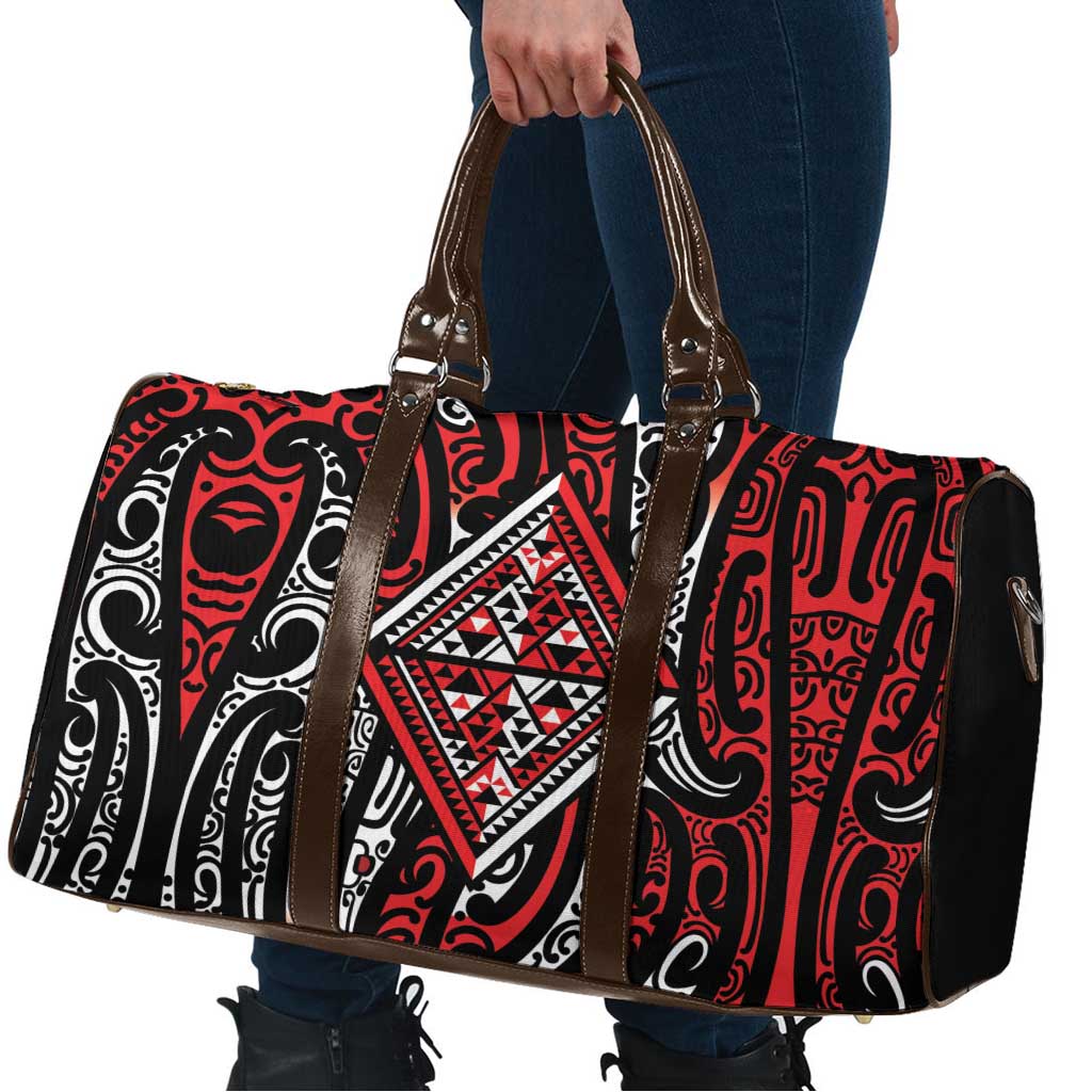 New Zealand Maori Taniko Travel Bag Red Kowhaiwhai Puhoro - Aussie Hoodie