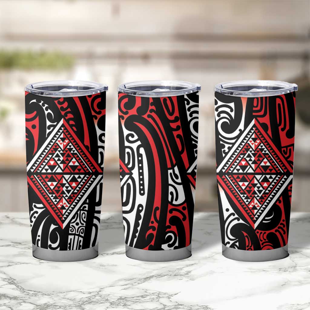 New Zealand Maori Taniko Tumbler Cup Red Kowhaiwhai Puhoro