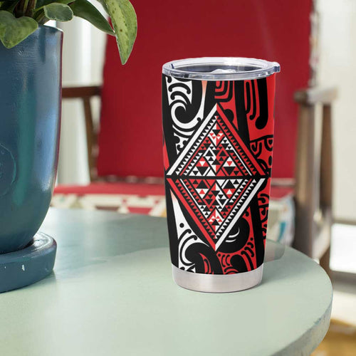 New Zealand Maori Taniko Tumbler Cup Red Kowhaiwhai Puhoro