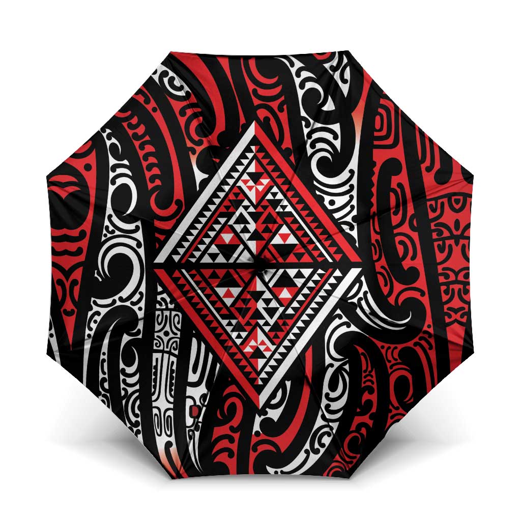 New Zealand Maori Taniko Umbrella Red Kowhaiwhai Puhoro - Aussie Hoodie