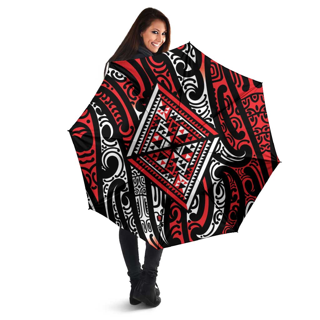 New Zealand Maori Taniko Umbrella Red Kowhaiwhai Puhoro - Aussie Hoodie