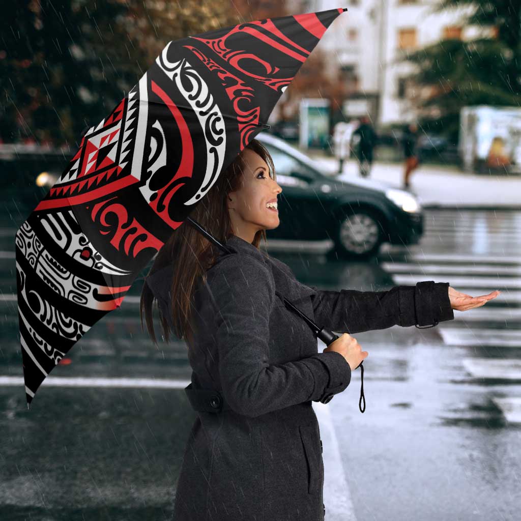 New Zealand Maori Taniko Umbrella Red Kowhaiwhai Puhoro - Aussie Hoodie