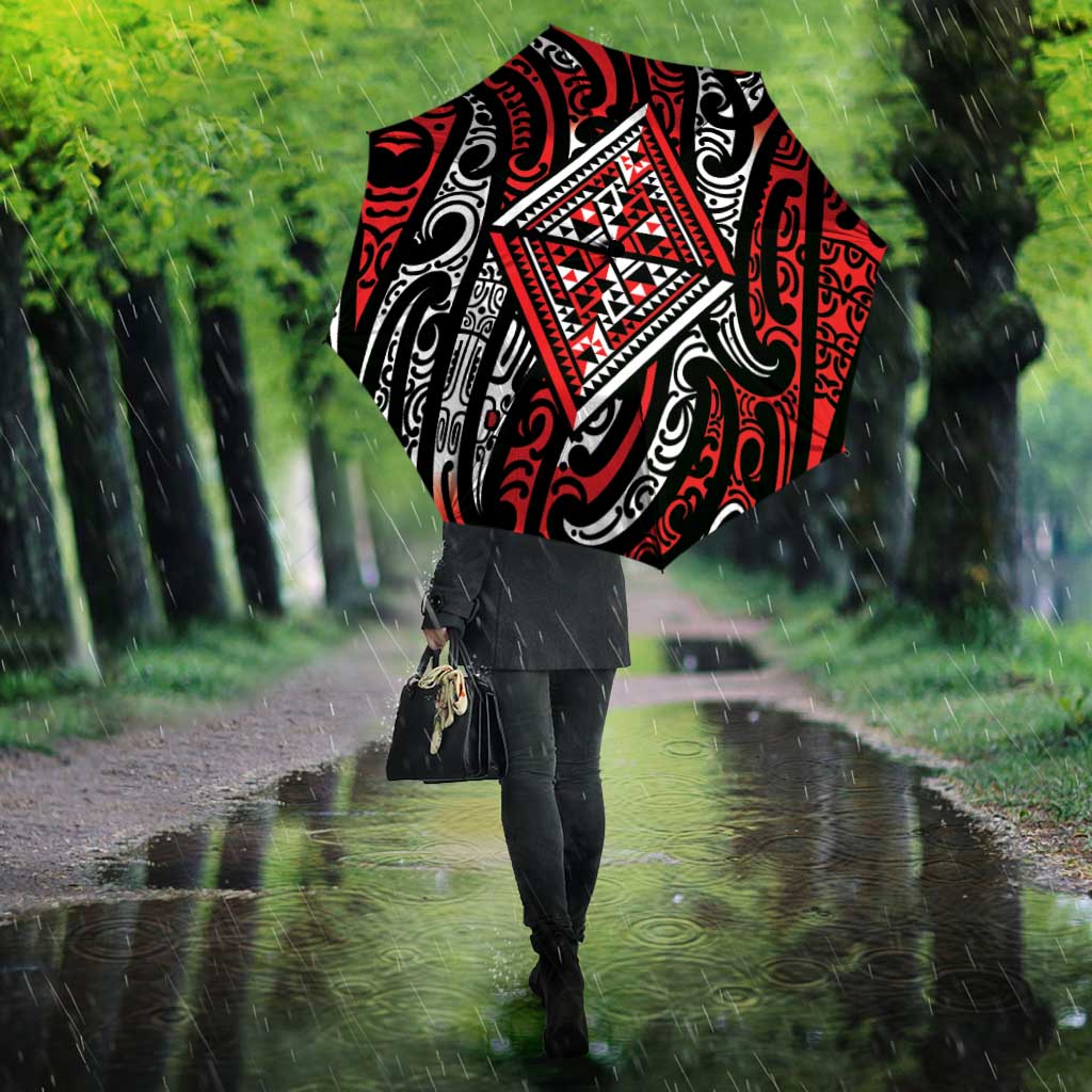 New Zealand Maori Taniko Umbrella Red Kowhaiwhai Puhoro - Aussie Hoodie