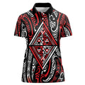 New Zealand Maori Taniko Women Polo Shirt Red Kowhaiwhai Puhoro