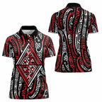 New Zealand Maori Taniko Women Polo Shirt Red Kowhaiwhai Puhoro