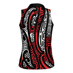 New Zealand Maori Taniko Women Sleeveless Polo Shirt Red Kowhaiwhai Puhoro
