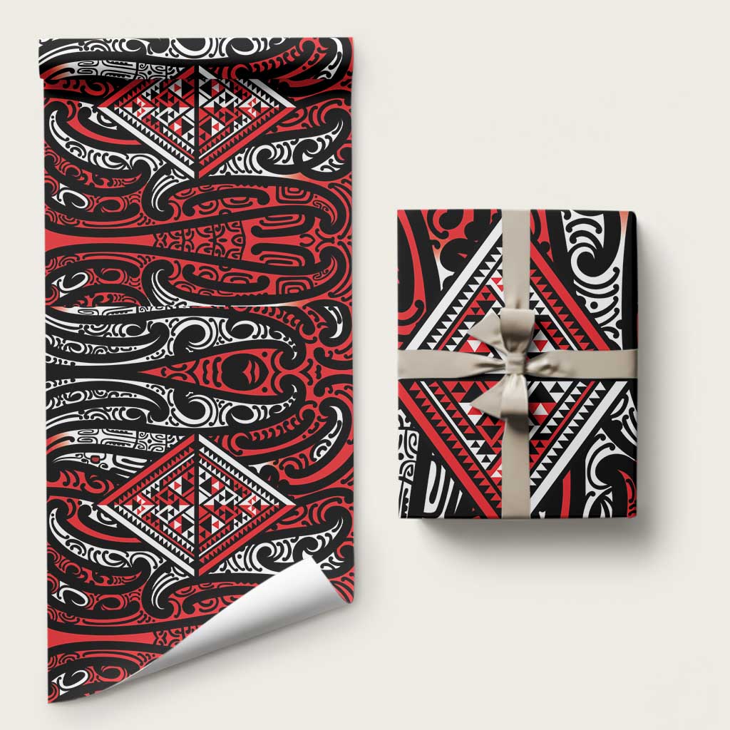 New Zealand Maori Taniko Wrapping Paper Red Kowhaiwhai Puhoro - Aussie Hoodie