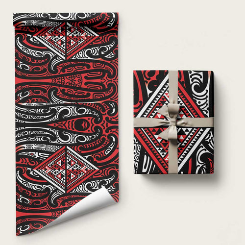 New Zealand Maori Taniko Wrapping Paper Red Kowhaiwhai Puhoro - Aussie Hoodie