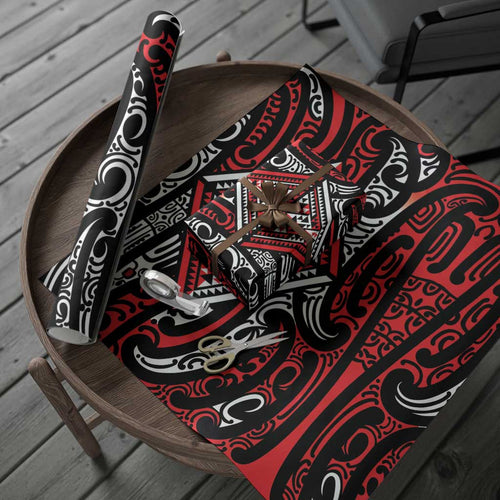 New Zealand Maori Taniko Wrapping Paper Red Kowhaiwhai Puhoro - Aussie Hoodie