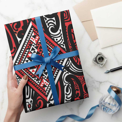 New Zealand Maori Taniko Wrapping Paper Red Kowhaiwhai Puhoro - Aussie Hoodie