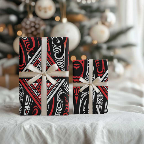 New Zealand Maori Taniko Wrapping Paper Red Kowhaiwhai Puhoro - Aussie Hoodie
