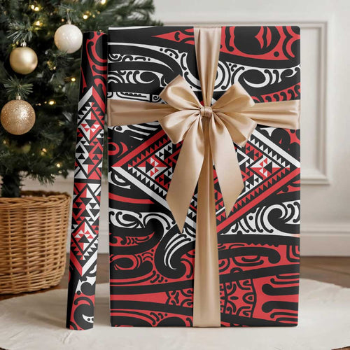 New Zealand Maori Taniko Wrapping Paper Red Kowhaiwhai Puhoro - Aussie Hoodie