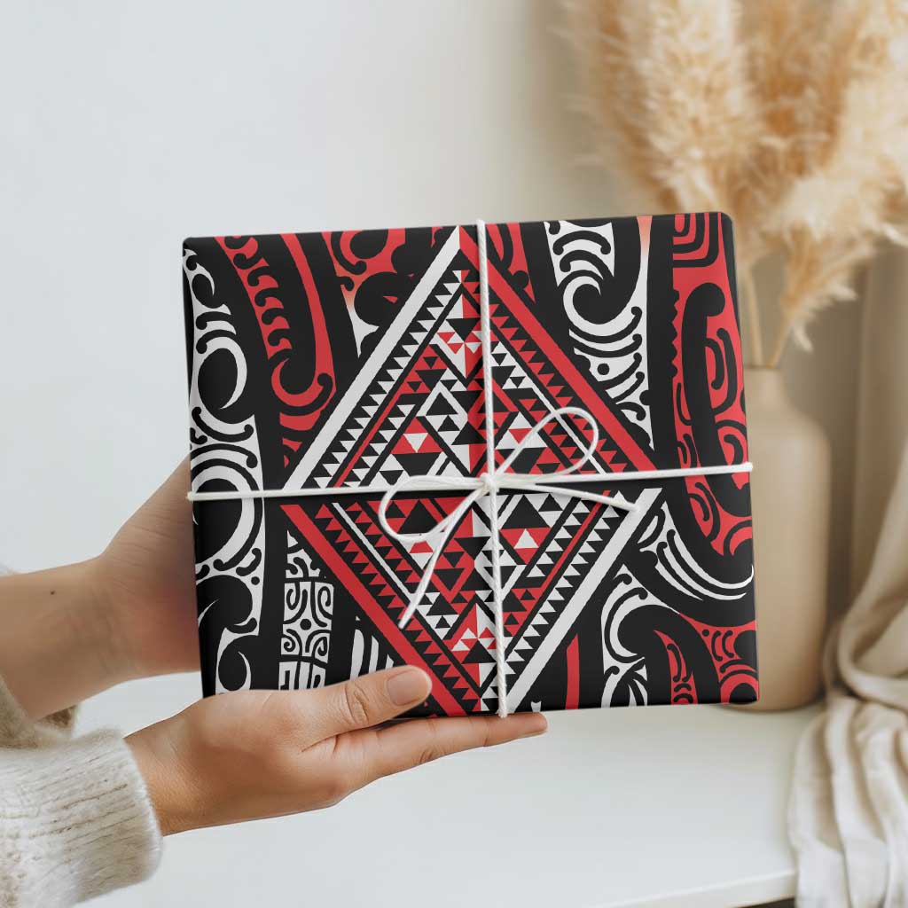 New Zealand Maori Taniko Wrapping Paper Red Kowhaiwhai Puhoro - Aussie Hoodie