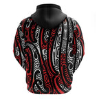 New Zealand Maori Taniko Zip Hoodie Red Kowhaiwhai Puhoro