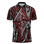 New Zealand Maori Taniko Zipper Polo Shirt Red Kowhaiwhai Puhoro - Aussie Hoodie